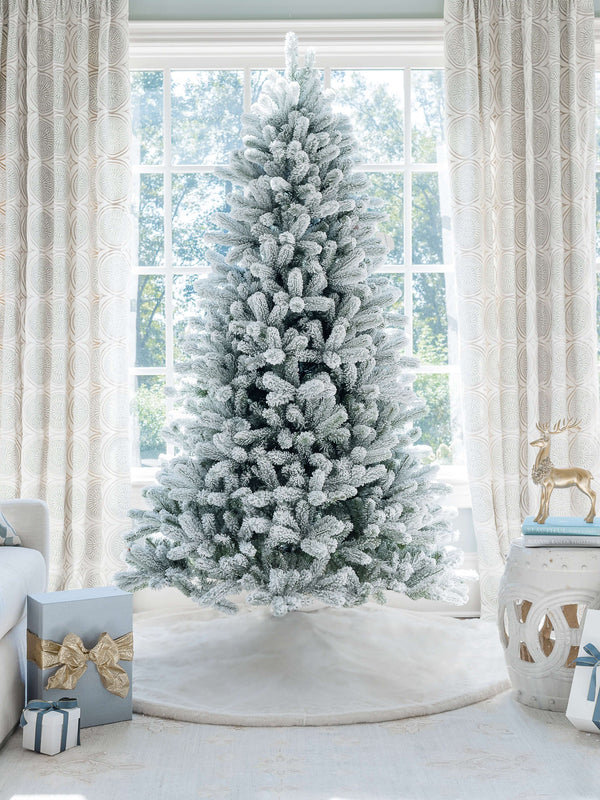 King of Christmas 9' King Flock® Artificial Christmas Tree with 1100 Warm White LED Lights
